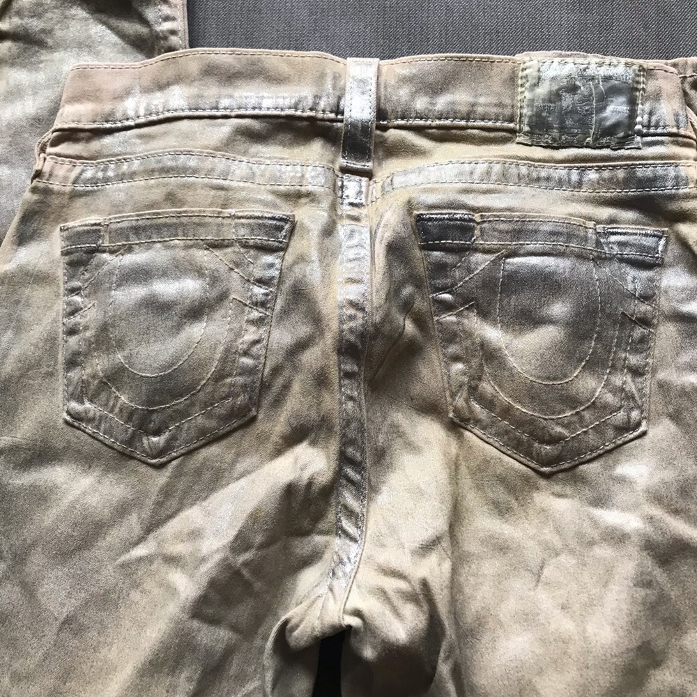 Metallic silver painted jeans